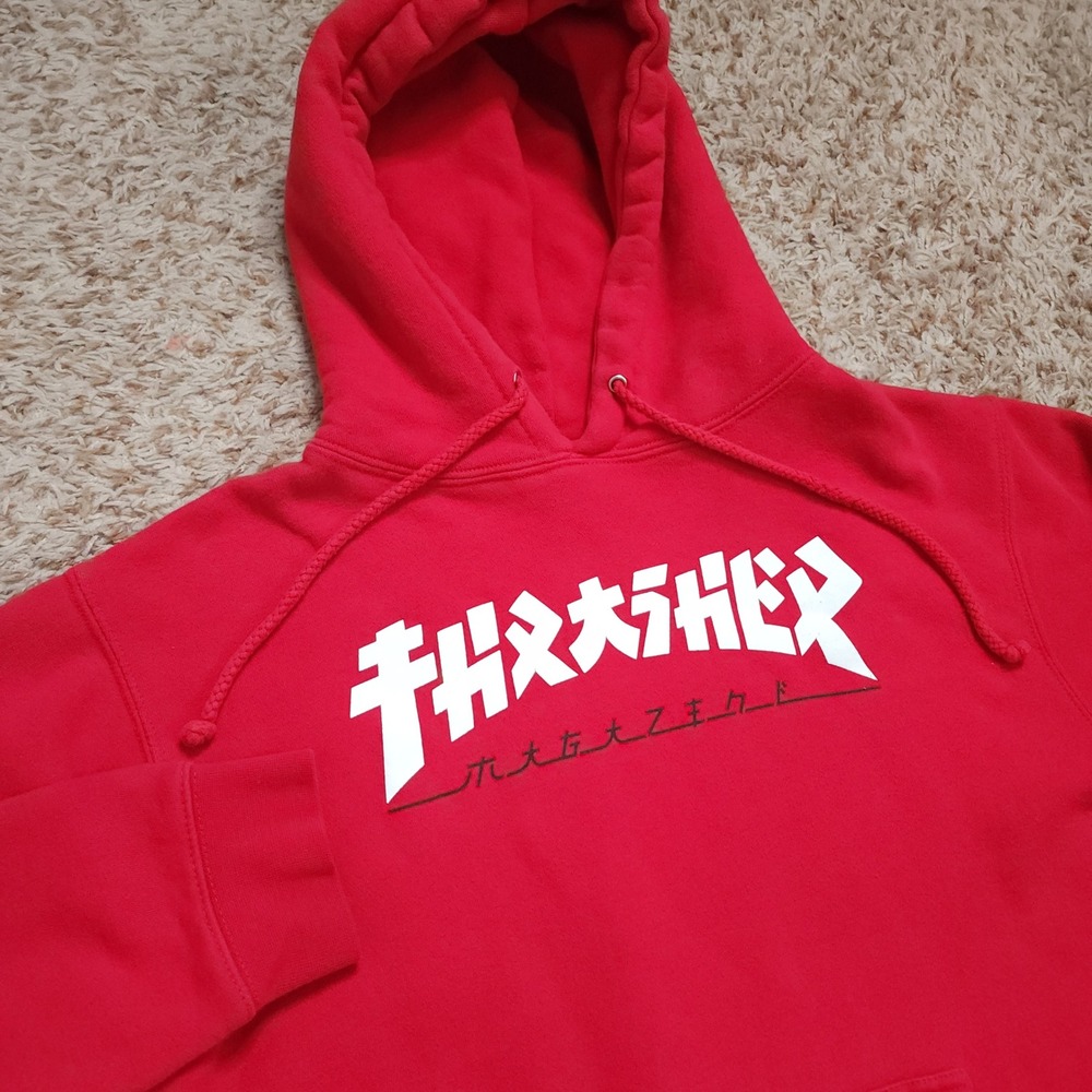 Thrasher Hoodie Mens Small Red Katakana Logo Graphic Skate Sweatshirt